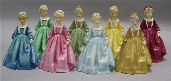 Eight Royal Worcester figures of Grandmothers Dress,
